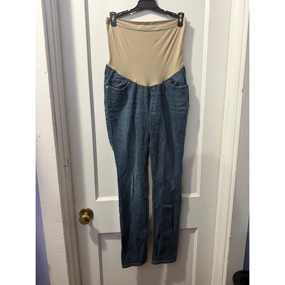 Indigo Blue Maternity Skinny Jeans Over Belly Panel Denim Pants Size S